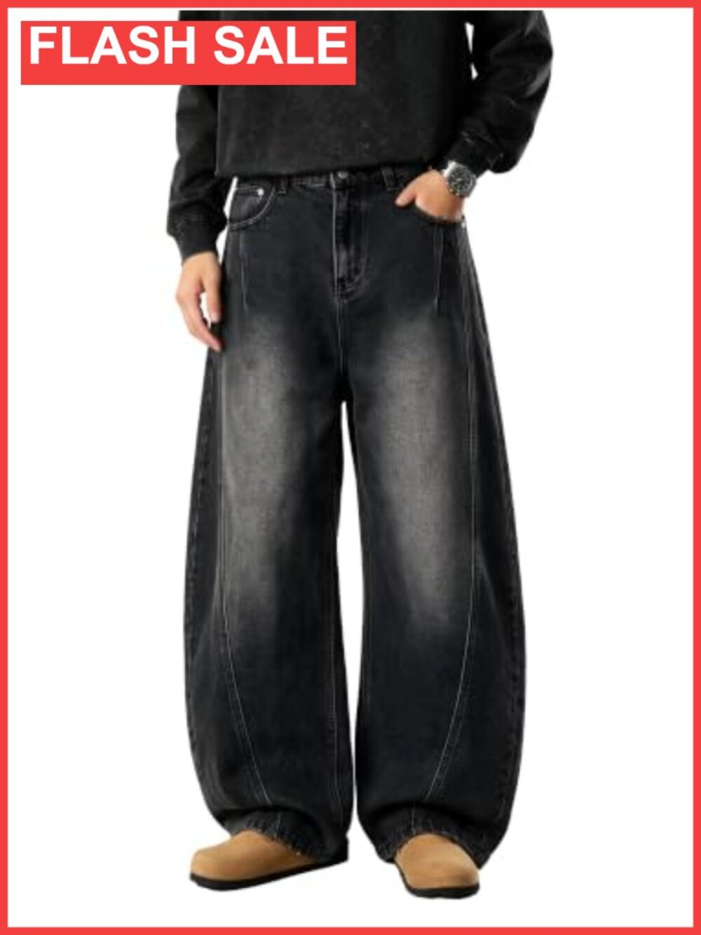 Mens Barrel Baggy Jeans Wide Leg Loose Fit Y2K Denim Pants